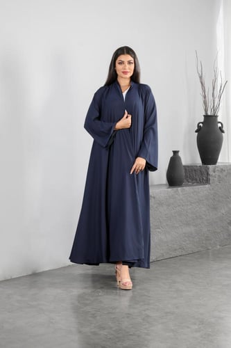 عباية حرير ناعم دبل كلوش ناعم سادة لف كحلي