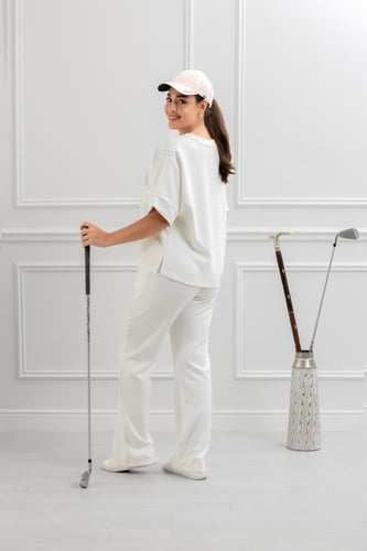 ترنج نسائي كاجوال طبي صيفي بنطال مع تيشرت بياقة دا...