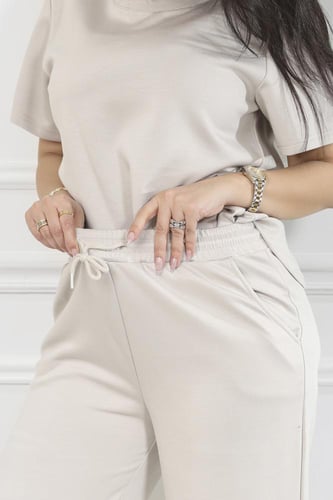 ترنج نسائي كاجوال سادة تيشرت طويل وبنطال عريض