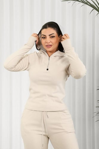 ترنج شتوي كاجوال بأكمام طويلة وقبعة وسحاب قصير أعل...