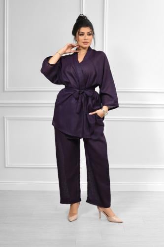 طقم نسائي كاجوال فضفاض بأكمام واسعة بطول متوسط