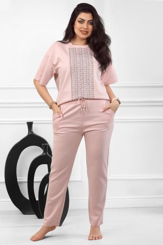 ترنج نسائي كاجوال تيشرت بأكمام متوسطة الطول مزين ب...