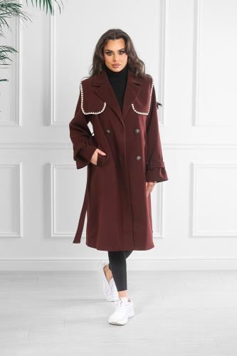 جاكيت شتوي كلاسيكي طويل يصل لأسفل الركبة مزدوج الص...