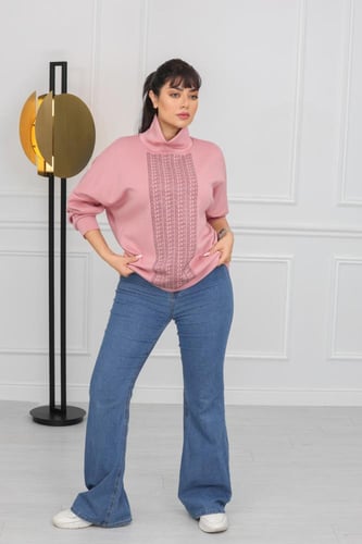 بلوزة نسائية أكمام طويله بياقة مرتفعة