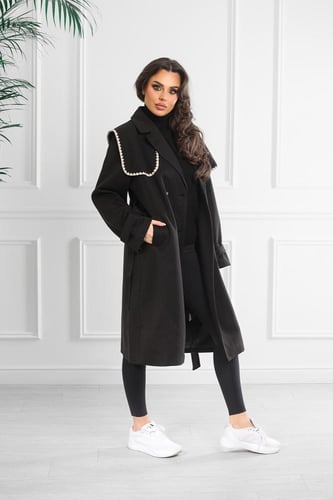 جاكيت شتوي كلاسيكي طويل يصل لأسفل الركبة مزدوج الص...