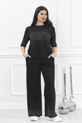 ترنج نسائي كاجوال طبي تيشرت قصير مزين بالترتر اللا...