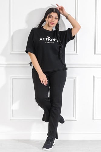 ترنج نسائي كاجوال طبي أكمام متوسطة الطول مزين بطبع...