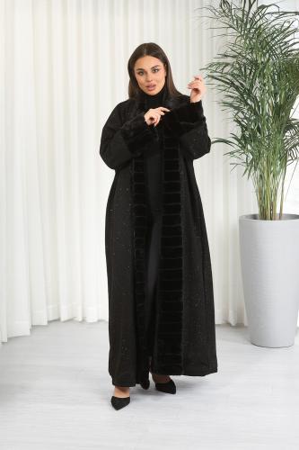 فروة شتوية طويلة مبطنة بالفرو من الداخل بلمعة من ا...