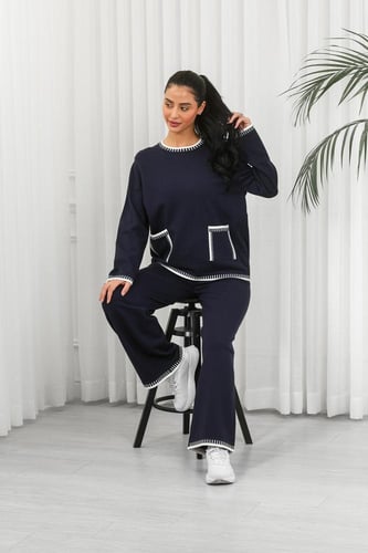 ترنج شتوي كاجوال بأكمام طويلة وياقة مدورة وجيب صغي...