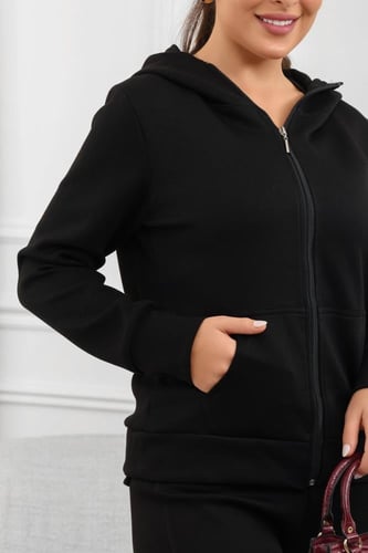 ترنج شتوي كاجوال سحاب بأكمام طويلة وقبعة