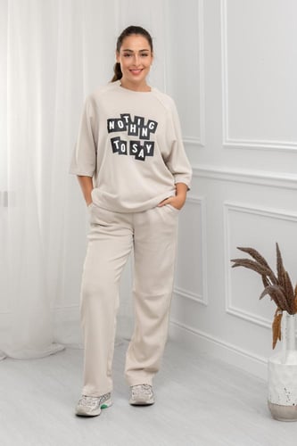 ترنج نسائي كاجوال طبي بنطال مع تيشيرت فضفاض بطبعة...