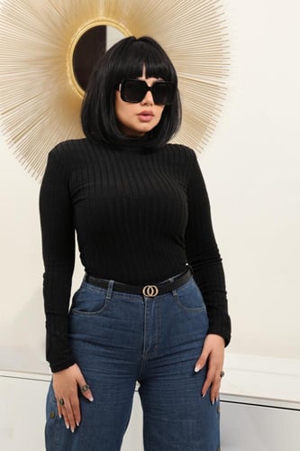 هاينك نسائي بأكمام طويلة ونصف الياقة المدورة