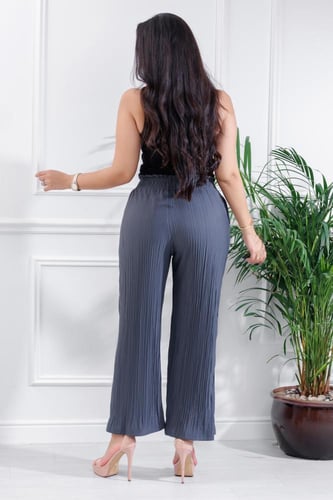 بنطال كاجوال نسائي فضفاض بكسرات خصر عالي