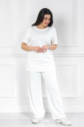 ترنج نسائي كاجوال سادة تيشرت طويل وبنطال عريض