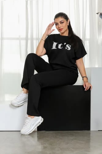 ترنج نسائي كاجوال طبي بنطال مع تيشيرت بأكمام قصيرة...