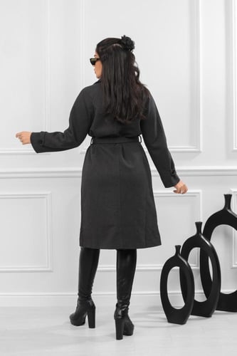 جاكيت شتوي كلاسيكي طويل يصل لأسفل الركبة بياقة مزد...