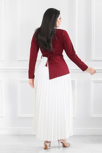 فستان كاجوال فلو لونين بكسرات بأكمام طويلة وحزام ع...