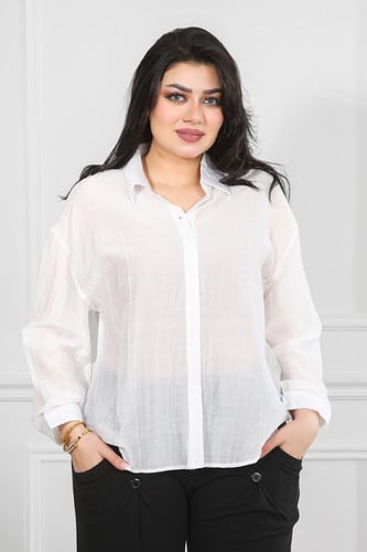 قميص نسائي بأكمام طويلة بطول متوسط