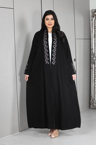 عباية قماش كريب الفاخر مزينة بتطريز ملون لف