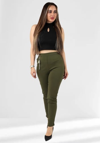 بنطال كاجوال نسائى ضيق بخصر مطاطي مع اكسسوار