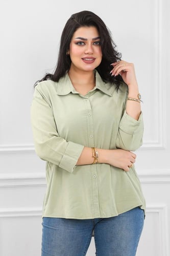 قميص نسائي بأكمام طويلة قصير من الأمام وطويل من ال...