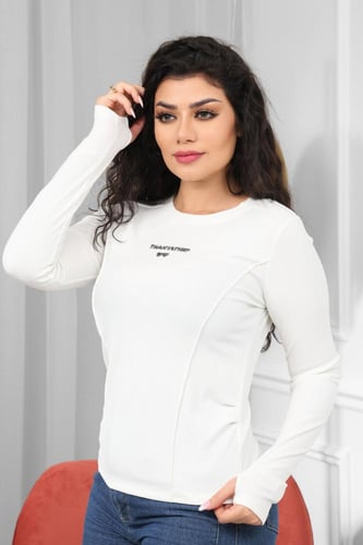 تيشرت نسائية كاجوال بأكمام طويلة بفتحات للإبهام في...