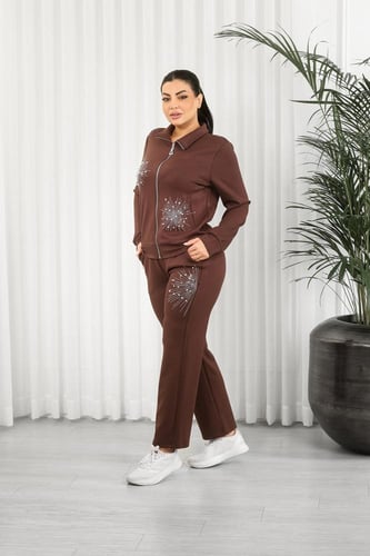 ترنج شتوي كاجوال سحاب بأكمام طويلة وستراس