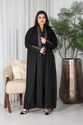 عباية قماش كريب الفاخر مزينة بتطريز ملون لف