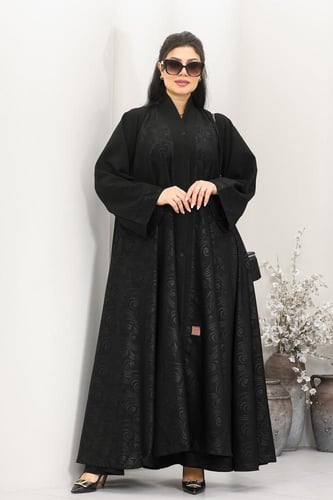 عباية قماش كريب مطبوع مشجر أكمام سادة بحواف مزخرفة...