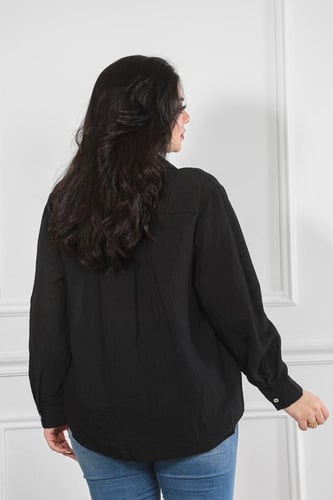 قميص نسائي شفاف بأكمام طويلة وطول متوسط