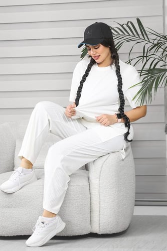 ترنج نسائي كاجوال ريب سادة تيشرت طويل بياقة دائرية...