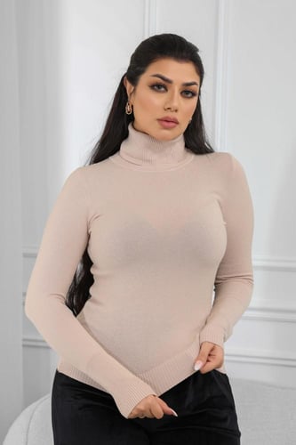 هاينك نسائي صوف موحدة اللون عنق عالي