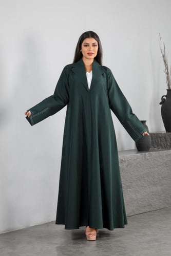 عباية كريب فاخر لون زيتي دبل كلوش قلاب كوت لف