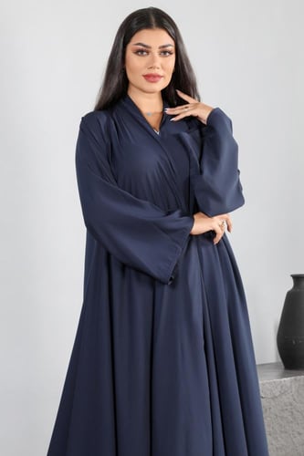 عباية حرير ناعم دبل كلوش ناعم سادة لف كحلي