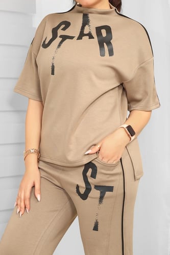 ترنج نسائي كاجوال تيشرت بياقة مرتفعة وأكمام متوسطة...