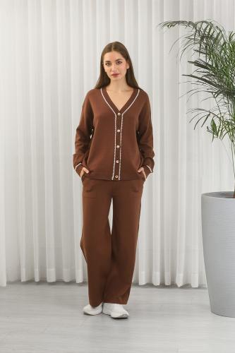 ترنج شتوي كاجوال توب أزرار بأكمام طويلة وياقة V وب...