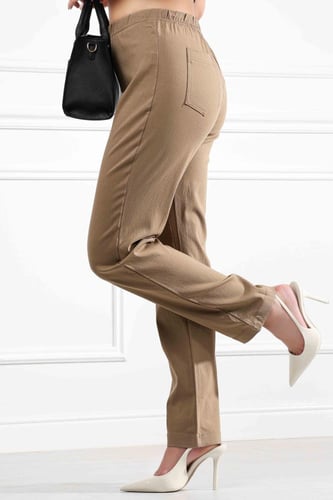 بنطال كاجوال نسائي بخصر مطاطي وأرجل واسعة