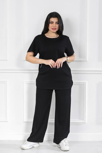 ترنج نسائي كاجوال سادة تيشرت طويل وبنطال عريض