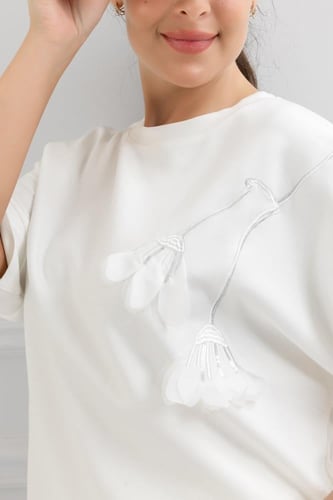 ترنج نسائي كاجوال طبي صيفي بنطال مع تيشرت بياقة دا...