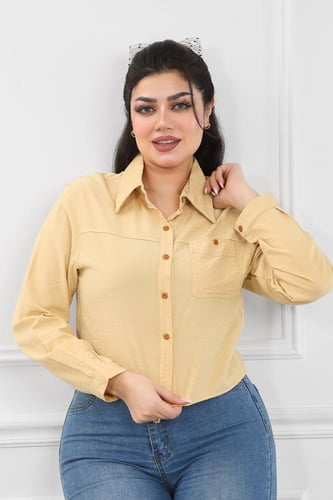 قميص نسائي بأكمام طويلة وطول للخصر بأزراز ملونة