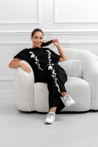 ترنج نسائي كاجوال طبي بنطال مع تيشيرت قطن بطبعة زه...