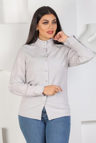 قميص نسائي طويل الأكمام بياقة كشكش