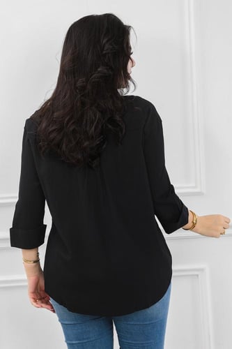 قميص نسائي بأكمام طويلة قصير من الأمام وطويل من ال...