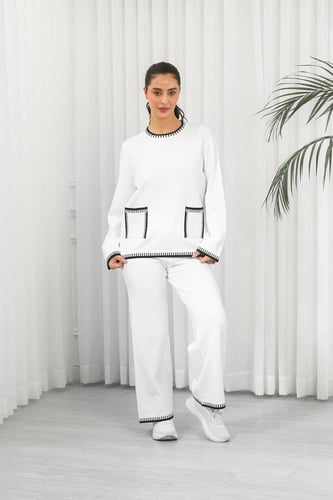 ترنج شتوي كاجوال بأكمام طويلة وياقة مدورة وجيب صغي...