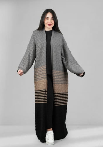 فروة شتوية طويلة صوف مخططة بشكل أفقي