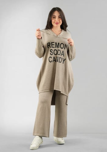 ترنج شتوي كاجوال توب طويل وقبعة وبنطال واسع