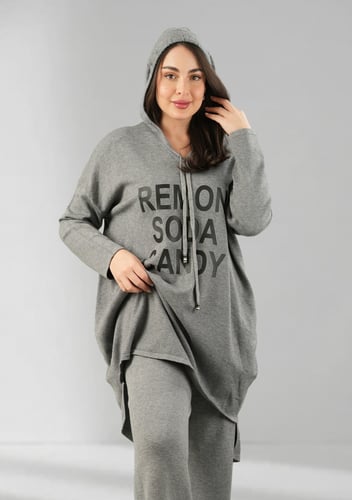 ترنج شتوي كاجوال توب طويل وقبعة وبنطال واسع