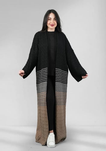 فروة شتوية طويلة صوف مخططة بشكل أفقي