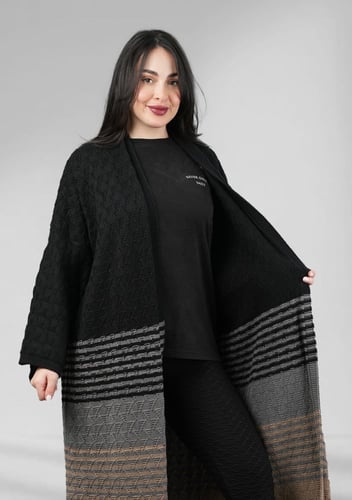 فروة شتوية طويلة صوف مخططة بشكل أفقي