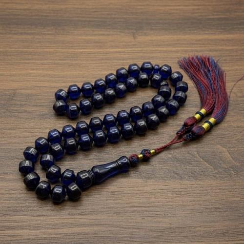 سبحة زعفران أزرق فاخرة - خرز سداسي 51 حبة